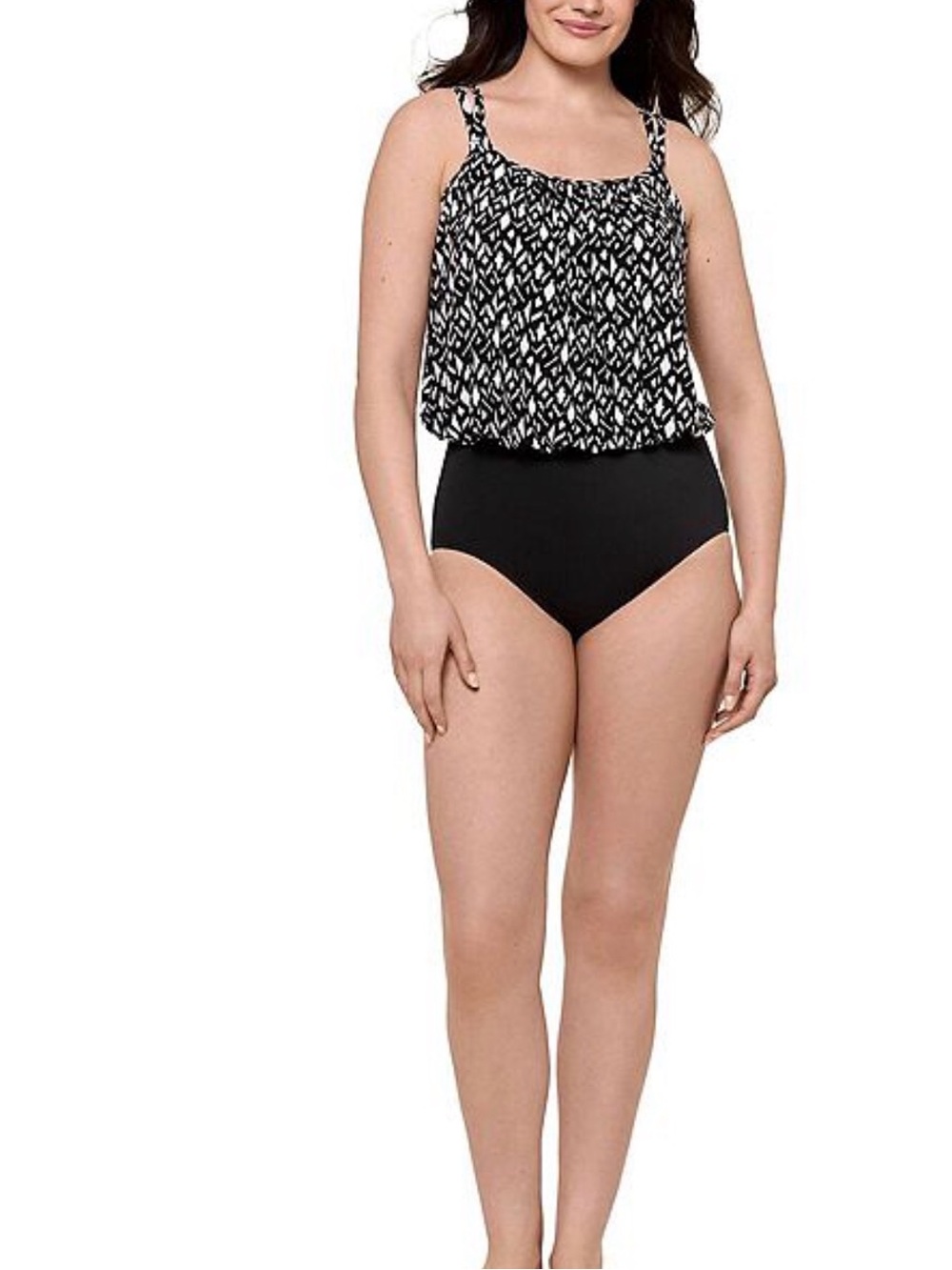 Bal Harbour Black & White Blouson One-Piece Swimsuit Size 8
